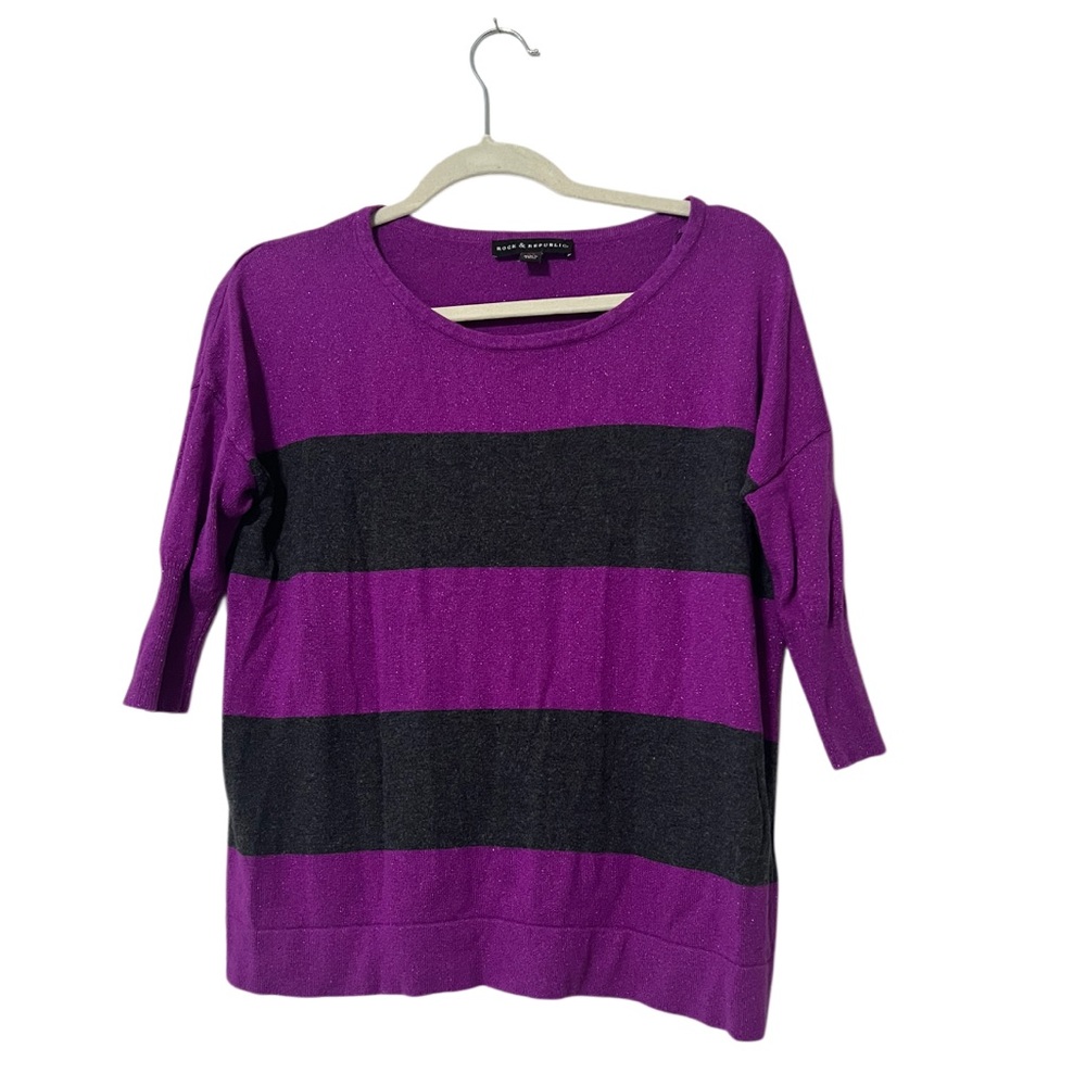 Rock & Republic Purple and Gray Sparkling Striped Sweater